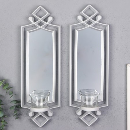 Climber Plastic, glass for 1 candle "Mirror light" set 2 pcs D-4 cm white 8x11.5x37 cm 90688