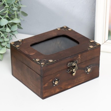 Casket wood, glass "Edwig" chest with rivets, brown 16x13x8.5 cm