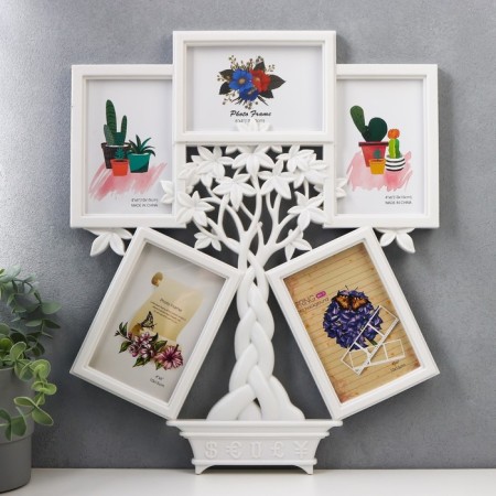 Photo frame plastic in 5 photos 10x15 cm "Cash tree" White 45x37.5 cm