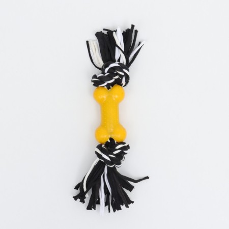 Cable toy with a bone, up to 105 g, up to 25 cm, black and yellow series-2