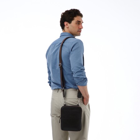 Male bag, textura over the shoulder, genuine leather, dark brown color-7