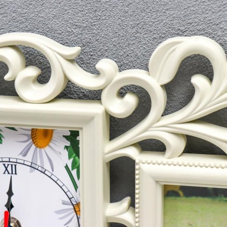Photo frame with the clock "Happiness" 4 photos, ivory-1