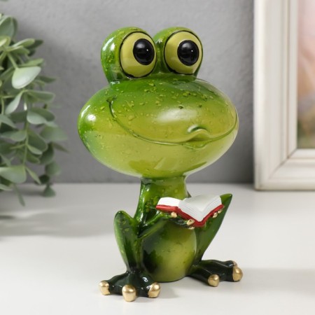 Souvenir Polystone Lac "Frog with a book" 10x7x15 cm-1
