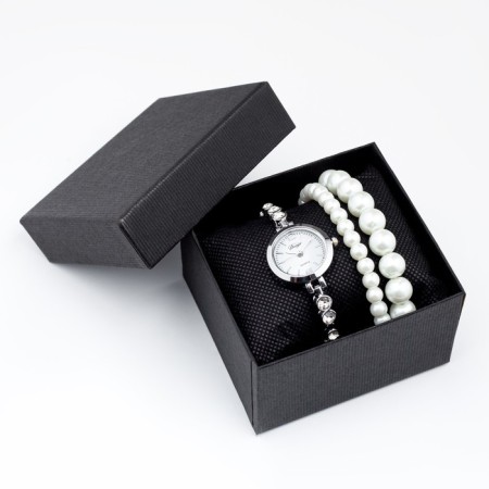 Women's gift set Disu 2 in 1: wrist quartz clock and bracelet, D-1.8 cm-5