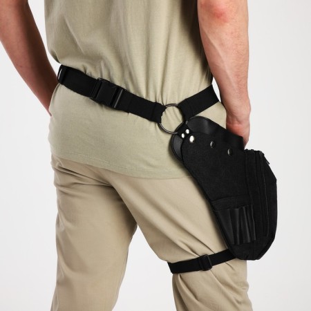 Lightning waist bag, 3 outer pockets, hook on the thigh, black color-1