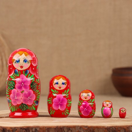 Nesting doll "Nina", red dress, 5 doll, 11 cm