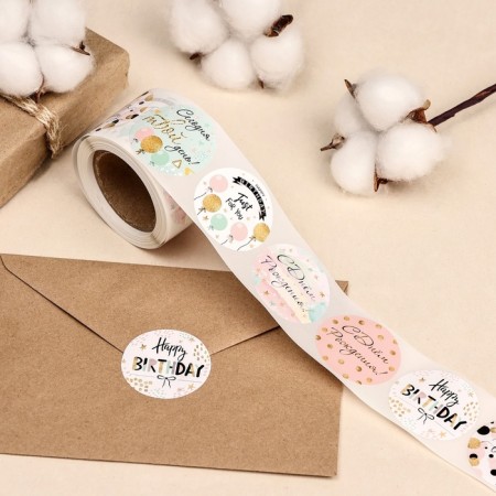 Stickers for flowers and gifts "Happy Birthday!", 4.4 x 4.4 cm, 252 pcs.-1