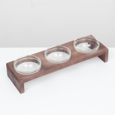 Triple stand with bowls of transparent glass 45 x 14.5 cm x 6.5 cm 3x250 ml, wenge