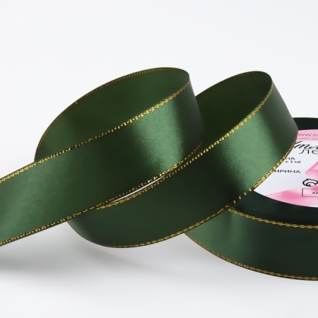 A satin ribbon "Golden threads", 25 mm × 23 ± 1 m, green color No. 049