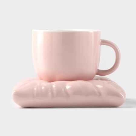 Tea steam ceramic with a spoon "Zephar", 2 items: a cup 250 ml, a saucer d = 13 cm, pink color-4