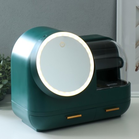 Cosmetics box plastic, mirror with backlight "dark green" 37.5x22x31 cm-8