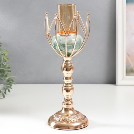 Summary Metal for 1 candle "Bun. White-green marble" gold 29x11x11 cm-1