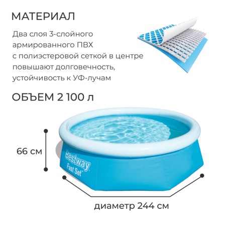 Basin of the inflatable FAST SET, 244 x 66 cm, filter pump, from 6 years old, 57268 Bestway-1