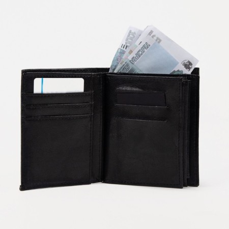 Male purse without fastening, 2 in 1, for auto documents, for bills, for cards, for coins, black color Black-6