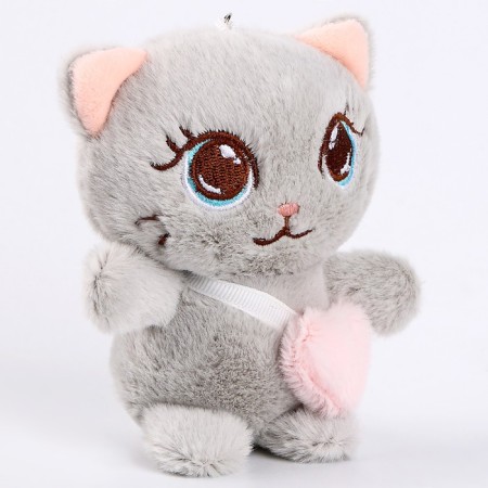 Soft toy "Cat with a heart", on a key fob, 11 cm, color mix-1