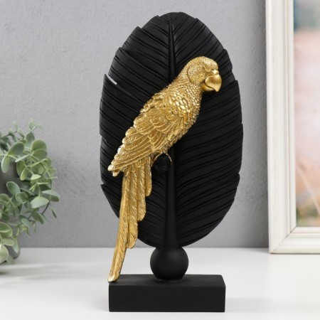 Polystone souvenir "Parrot Ara on a sheet" Black with gold 13.3x5.8x28.2 cm