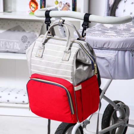 Women's backpack with a thermal carman, thermal drum - portfolio, gray/red color-1