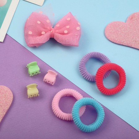 Hair set 11 pcs "Mashenka" bow muffle mesh (1 clamp, 4 rubbings, 6 crabs)-1