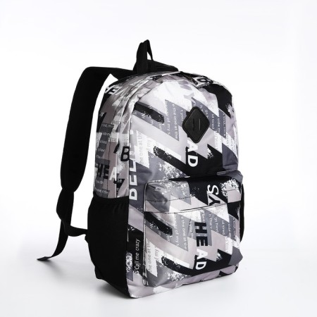 School backpack from textiles on a zipper, 3 pockets, black/gray color-2