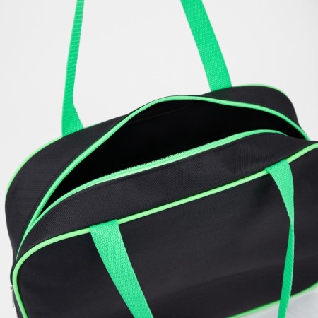 Sports bag with lightning, without lining, external pocket, black/green color-2