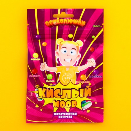 Chewing candy "sour Mood" jokes, mix of tastes, 14 g