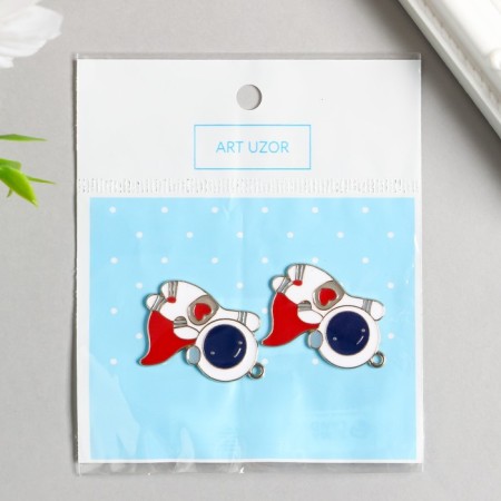 Decor for creativity metal, enamel "Cosmonaut in a red cloak" gold 3.1x2.5 cm-2
