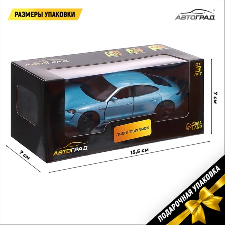 Metal machine Porsche Taycan Turbo S, 1:32, doors, inertia, blue color open-3