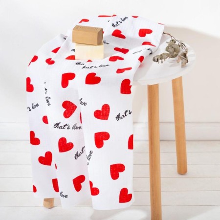 Hearts towel 80x150 cm, 100% cotton, waffle canvas, 160g/m2