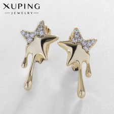 Cooping earrings melting star, white color in gold, d = 2 cm