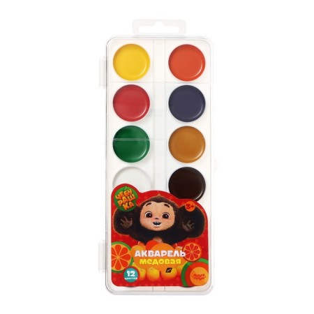 Watercolor 12 colors of multi-bullets "Cheburashka", honey, without brush, plastic, euro suspension
