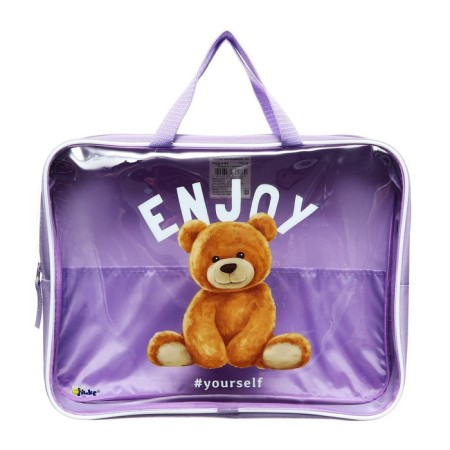 Folder with handles textile A4, 350 x 265 x 75 mm, insert transparent frost-resistant polymer, with inner pocket, PMD 4-84 "Bear on Lilac"