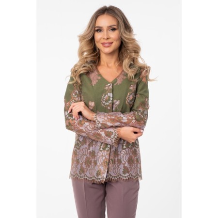 Female blouse, size 42, beige color, green-7