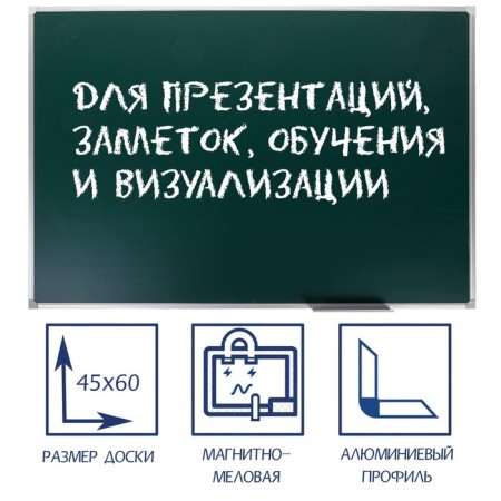 Magnetic-meat board, 45x60 cm, green, calligrata standard, in an aluminum frame, with a shelf