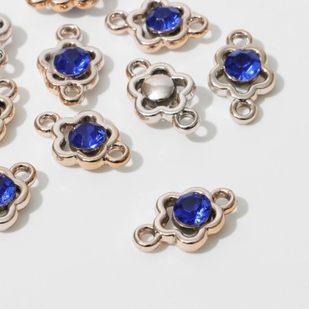 Connector "Flower" 2.4 × 1.5 × 0.7 cm, (set 10 pcs.), Blue color in gold