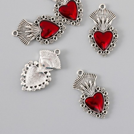 Decor for creativity Metal "Red Heart Crown" silver enamel 3.6x2 cm-1