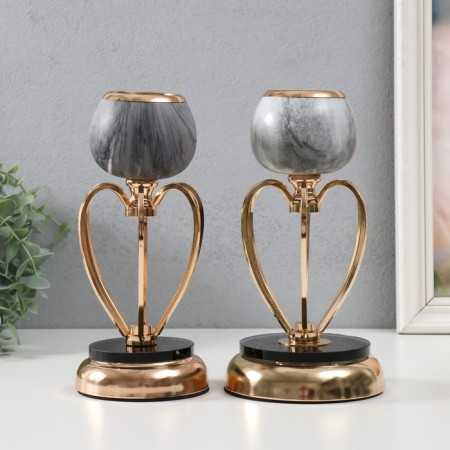 Summary Metal for 1 candle "Dark gray marble" mix gold 24x14x14 cm-1