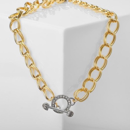 The necklace "chain" cloves with rhinestones, white color in golden-silver, l = 42 cm