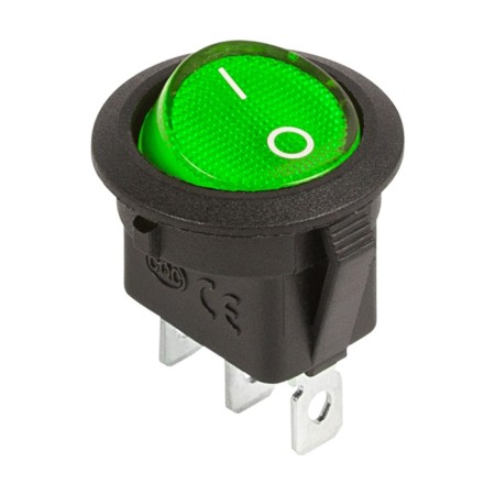 Round key 12V 20A (3C) On-off green with backlight (RWB-214) Rexant