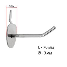 A single hook with a circular base for a metal perfume panel, d = 3 mm, l = 70 mm, chromium color