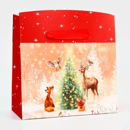 New Year. Bag-Korobok Gift New Year's "Beasts in the Forest", 23 x 16 x 11 cm.-1