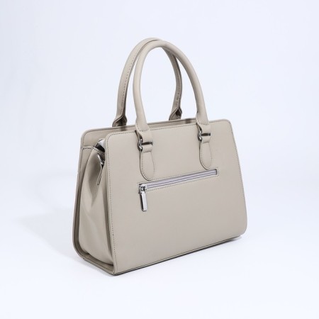 Bag Tout with zipper, external pocket, long belt, beige color-1