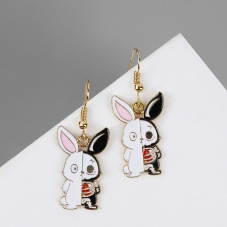 Earrings "Bunny" skeletons, x -rays, colored in gold