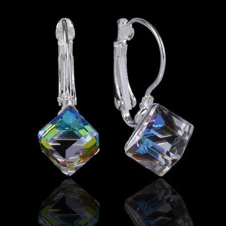 Earrings with rhinestones "Rainbow Day" Cube, color mix-3