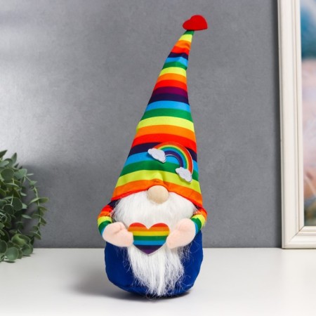 Interior doll "Gnome with a heart-randig in hands" 38x9x8 cm