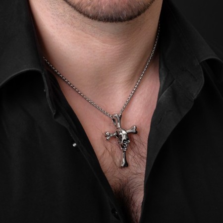 Unisex "Cross" with a skull, the color of black silver, 60 cm-2