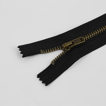 Metal zipper, No. 4, non -proceeding, automatic lock, 14 cm, black color/antique-1