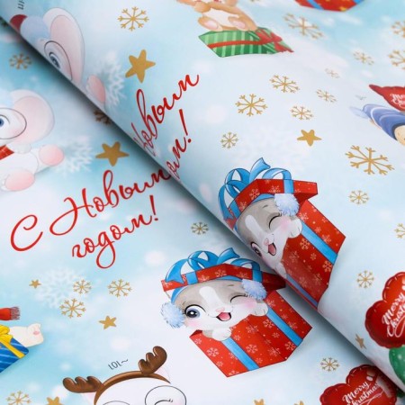 Glossy packaging paper "Cute animals", 70 x 100 cm, 1 sheet-2