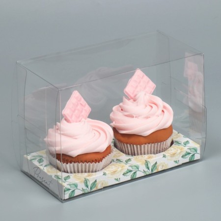 Capcake box, confectionery packaging, 2 rose cells, 16 x 8 x 11.5 cm