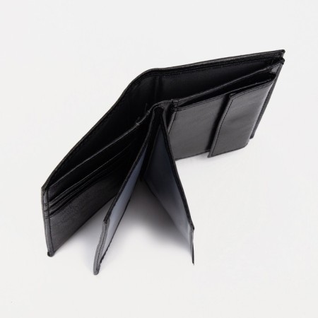 Male purse without fastening, 2 in 1, for auto documents, for bills, for cards, for coins, black color Black-5