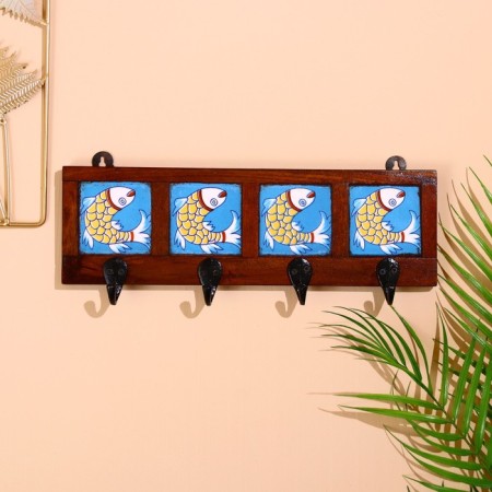 Caravan hanger "fish" 22*4*12cm, wood, 4 hook color mix-3